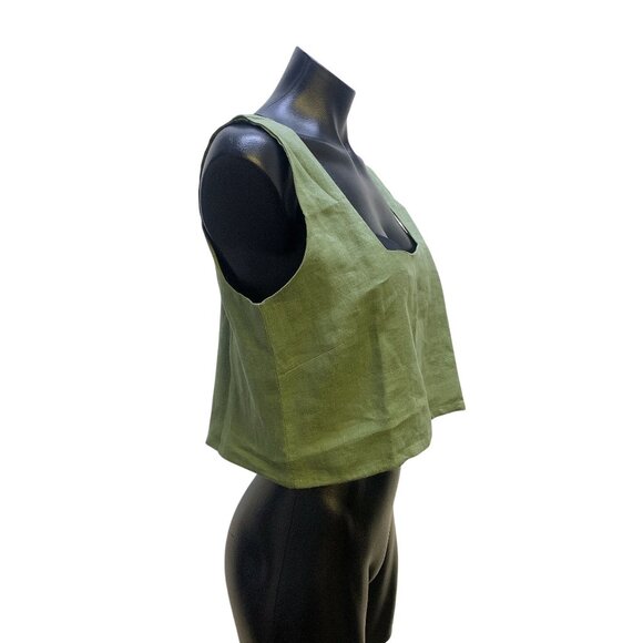 Free The Label Green Linen Crop Top & Wide-Leg Pants Set, Size Medium - Picture 2 of 8